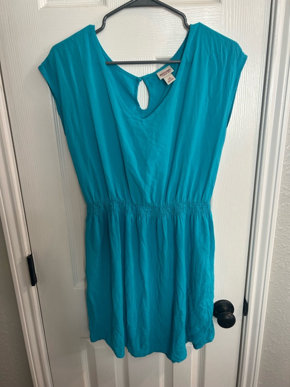 MOSSIMO Supply Co. Soft V-neck Cap Sleeve Hawaiian Blue Summer Dress Size Large